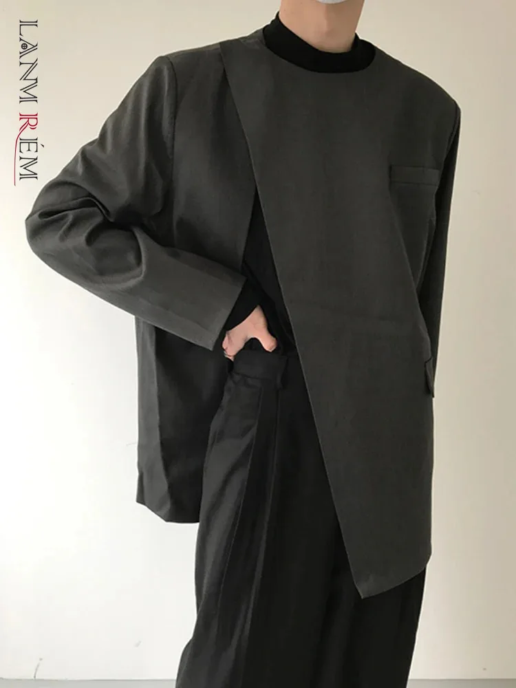 

[LANMREM] Office Lady Split Pullover Blazers For Women Solid Round Neck Long Sleeve Loose Jackets 2024 Autumn New CP2993