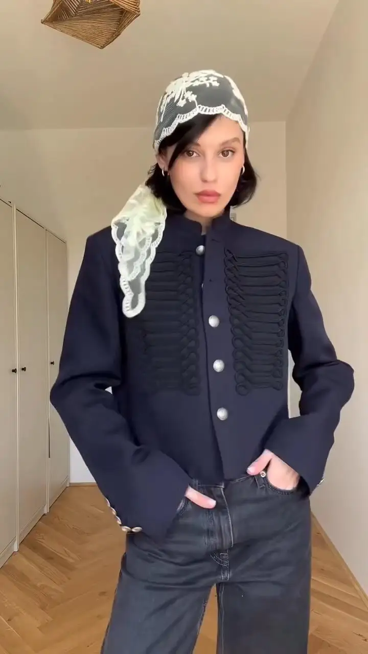 Women's Jackets Coat Stand-Up Collar Knitted Decorative New Outerwear Female Single Breasted Chinese Style Short Jackets Ladies - 2