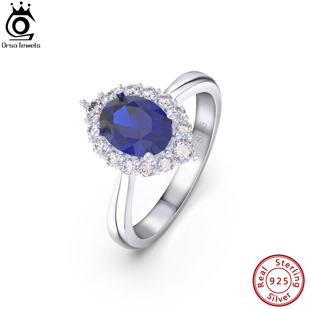 

ORSA JEWELS Created Sapphire Rings Luxury 925 Sterling Silver Brilliant Cubic Zirconia Finger Ring for Women Girls Jewelry LZR09