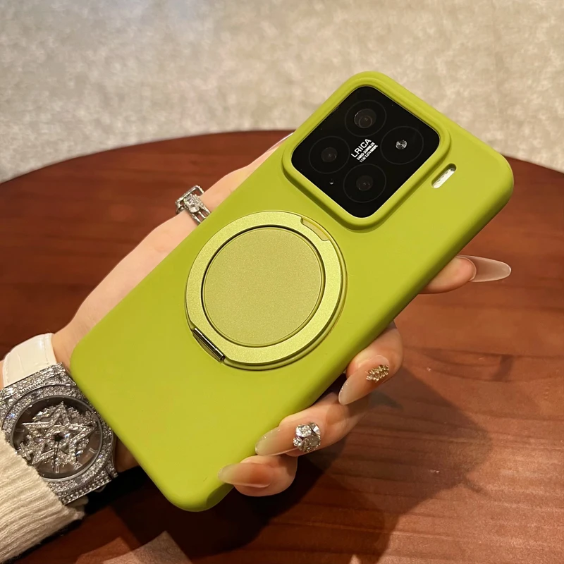 Luxury Liquid Silicone Phone Case with Metal Ring Stand and Shockproof Protection