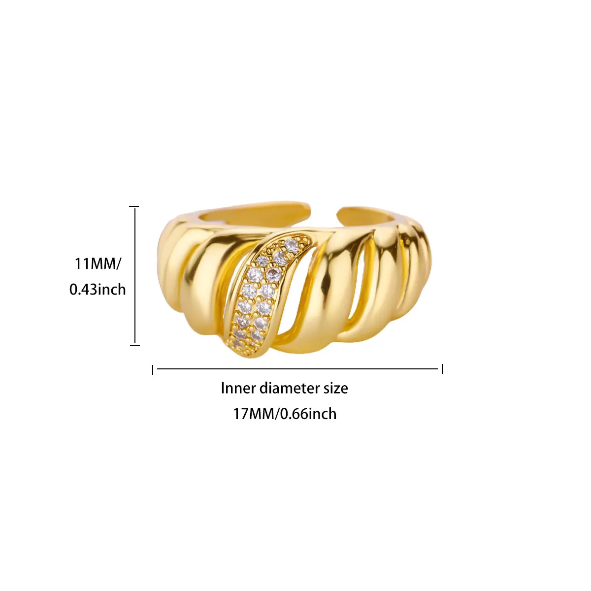 Zircon Croissant Rings 18K Gold-Plated Stainless Steel Couple Ring