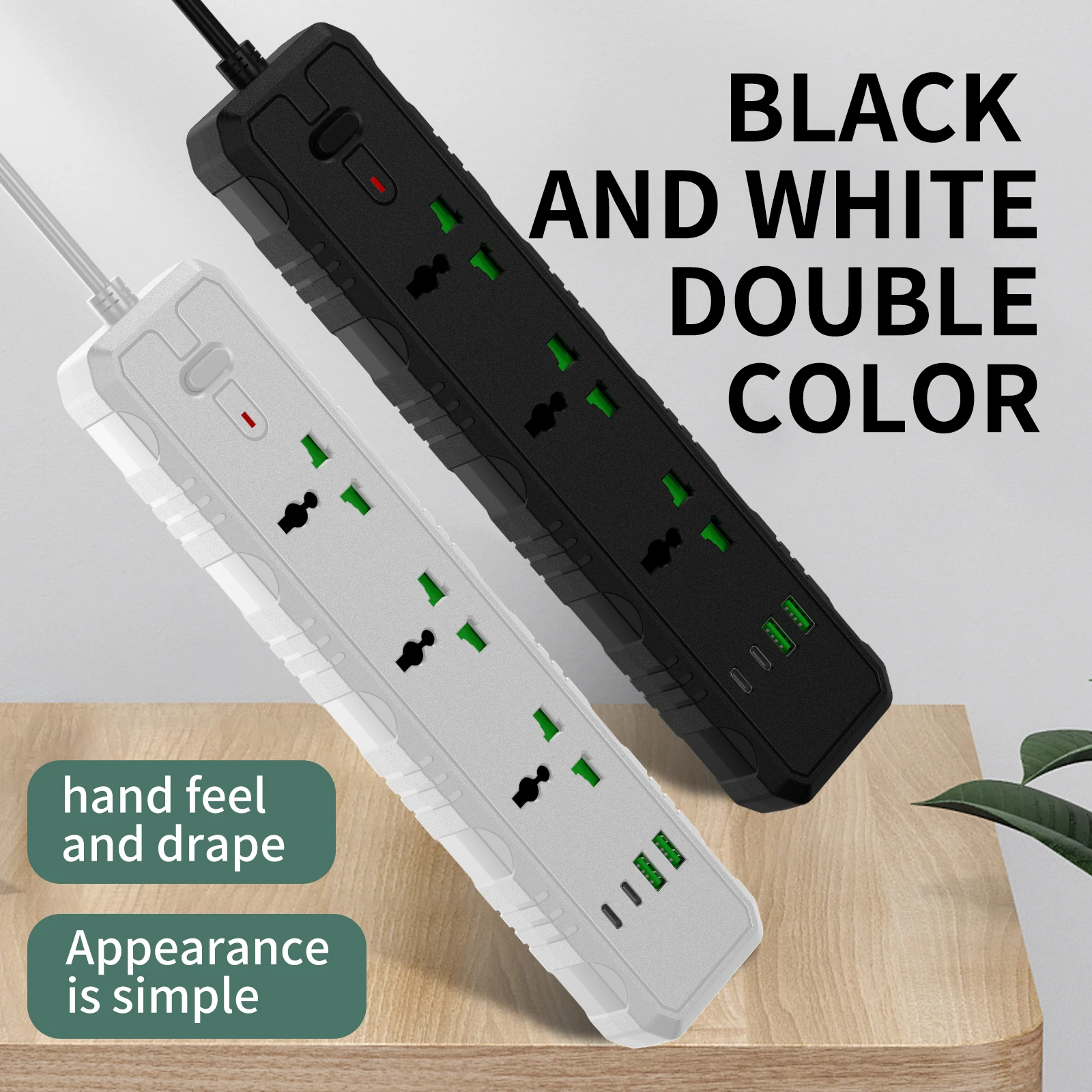 Portable universal 3 Outlet Smart Power Strips With USB TypeC Fasr