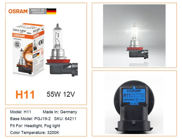 Lampadina Alogena Osram H11 64211L+ DOT - 12V 55W 3800K, Originale Made In Germany, Confezione Da 2 - Foto 9