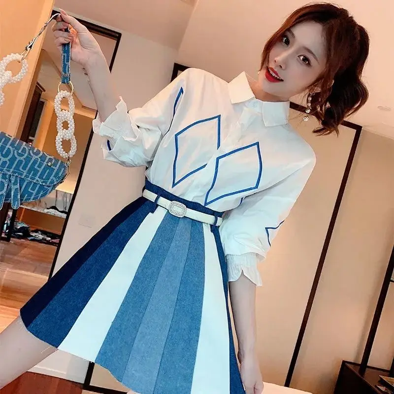 2023 new arrival summer pink casual denim strap pants women s set korean retro simple sweet age reducing Korean Outfits Women's 2023 Summer New Arrival Royal Sister High Waist Denim Short Pure Embroidered Shirt Two Piece Suit