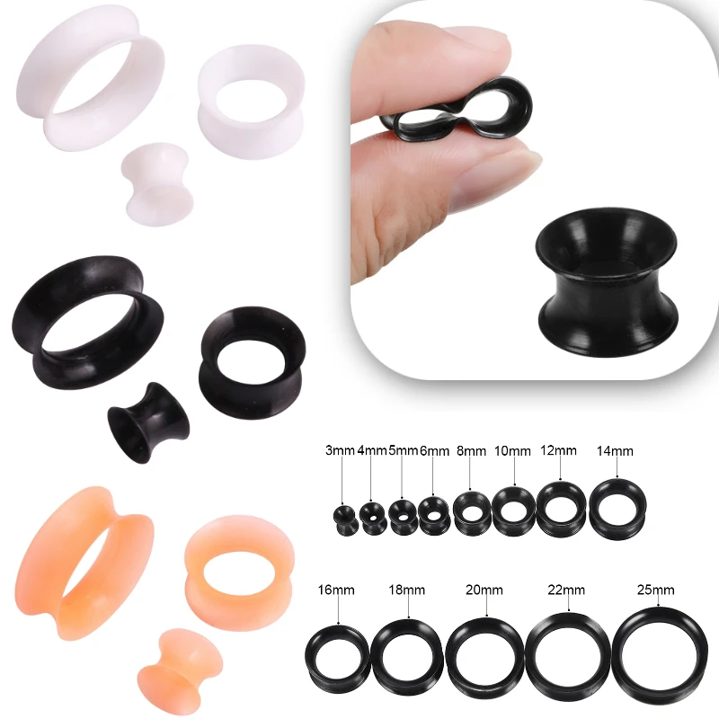 1 Paar Silikon-Tunnel und Plugs-Ohrringe, 3–22 mm, flexibel, doppelt ausgestelltes Flesh-Ohrmessgerät, Expander, Bahren, Schmuck, Piercings – Detail 1