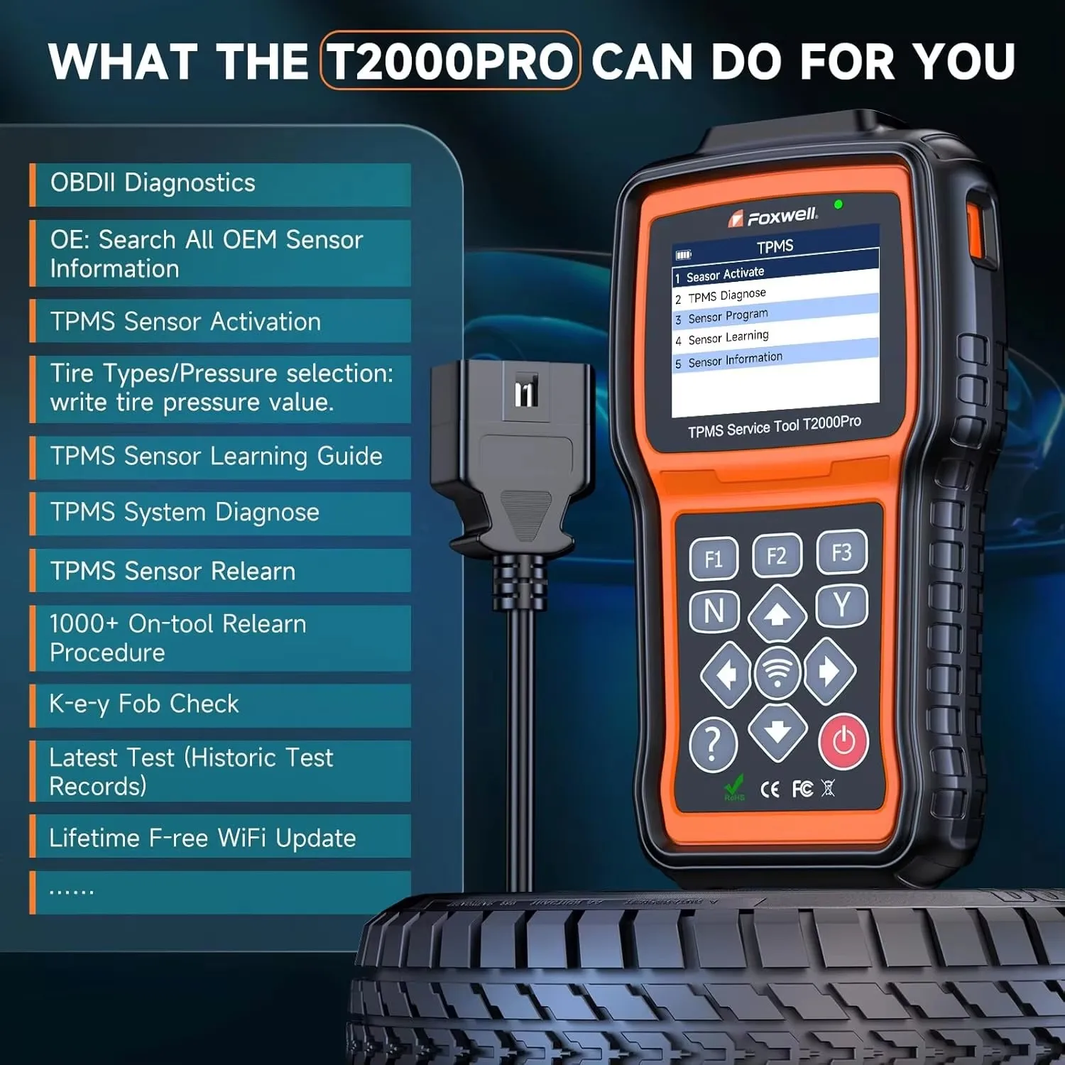 FOXWELL T2000 PRO 車用タイヤ空気圧ツール TPMS 再学習起動センサー