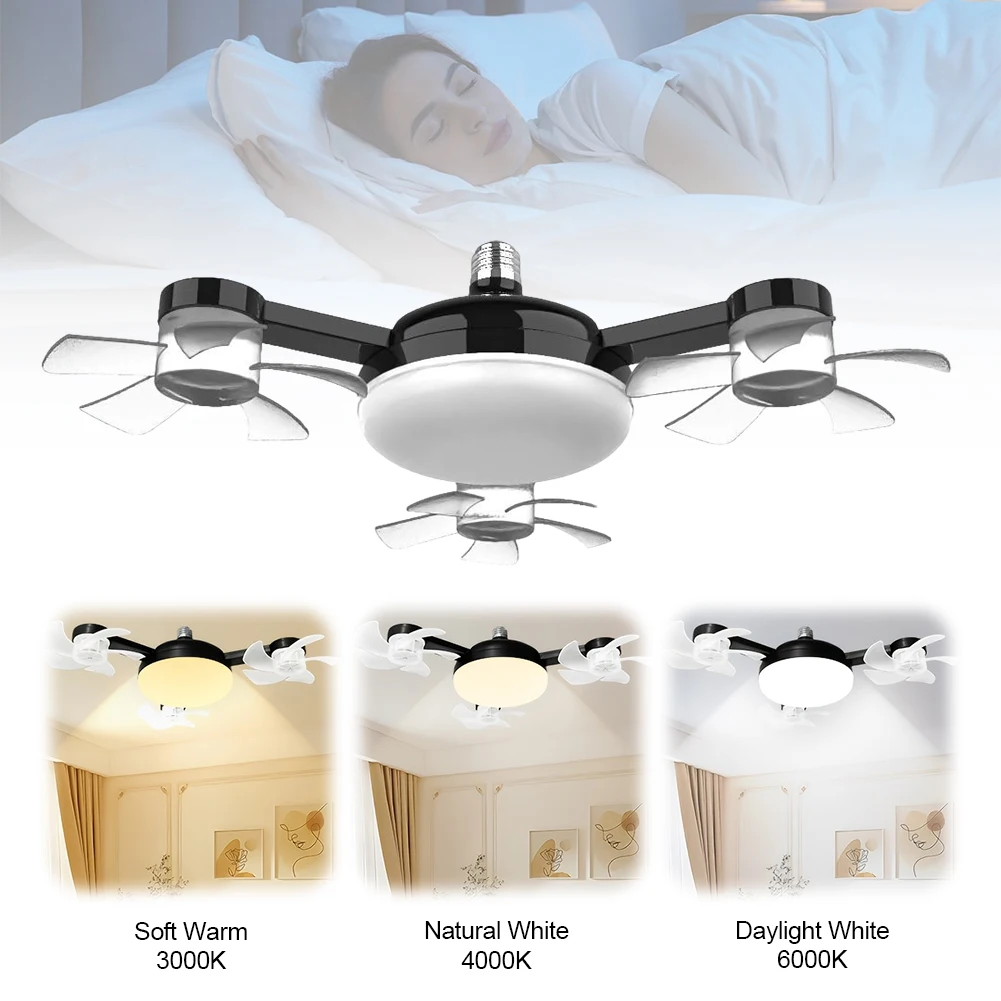 2 In 1 Hanging Fan with LED Lantern E27 E26 Electric Cordless Fan Silent Ceiling Drone Fan for Dining Room Bedroom Living Room