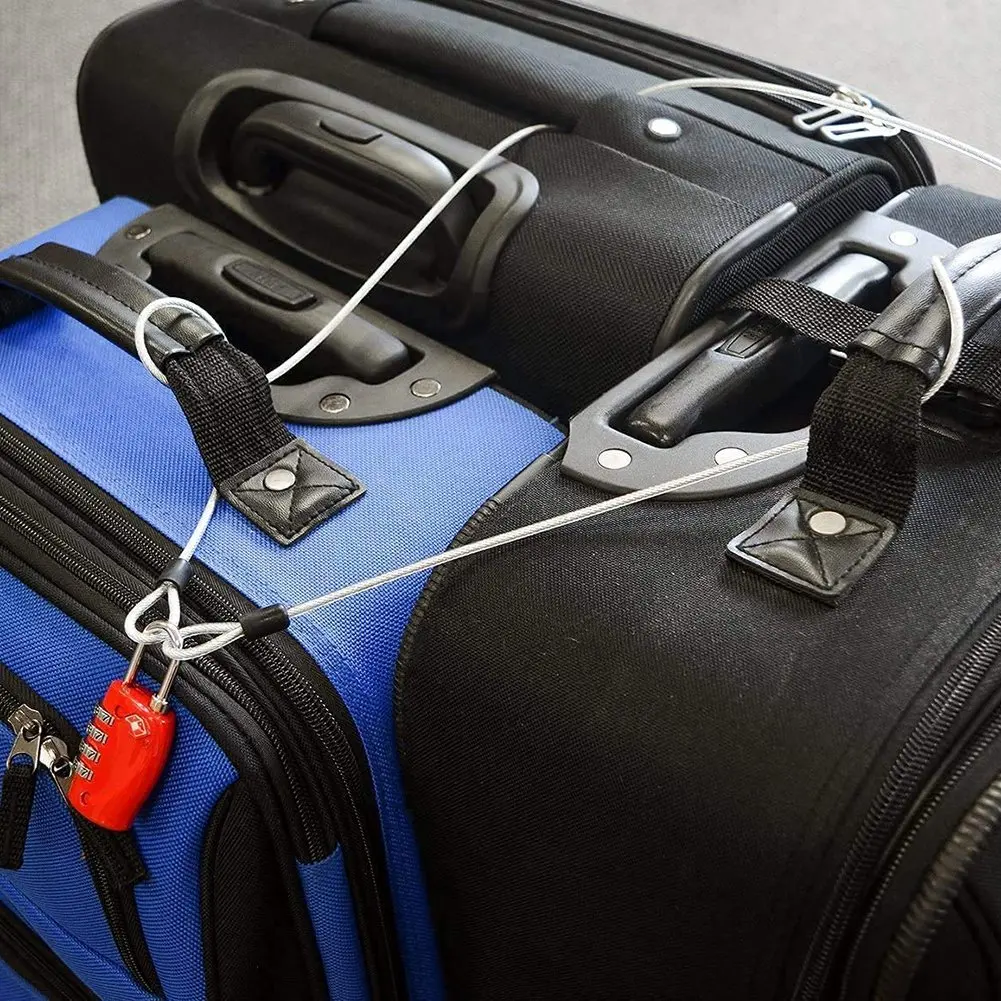Security Cable Lock 100CM/3.3Ft Long Travel Security Cable Lock Braided Steel Coated Safety Cable Luggage Lock