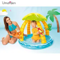 Piscine gonflable avec parasol pour enfants, design d'arbre AMP, île tropicale, jeu d'eau amusant en plein air, 1 à 3 ans 3