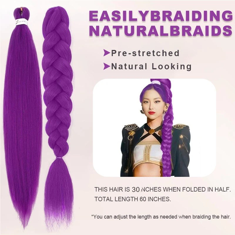 Purple Braiding Hair 30 Inch Pre Stretched Hair Long Straight Crochet Braids Yaki Texture Synthetic Fiber 3 Packs (Dark Purple)