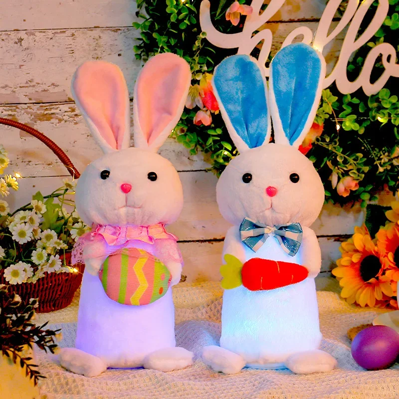 Easter Plush Rabbit Cute Colorful Light Up Plush Stuffed Animal Rabbit Doll Kawaii Bunny Easter Gift for Kids Cute Desktop Decor