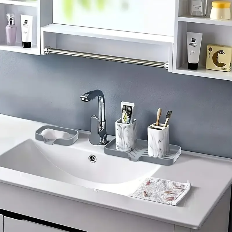 Silicone Faucet Mat Kitchen Sink Tray Soap Dispenser Sponge Drain Pad Sink SplashDrying Mat Countertop Storage Tray SoapTray BEST SELLERS