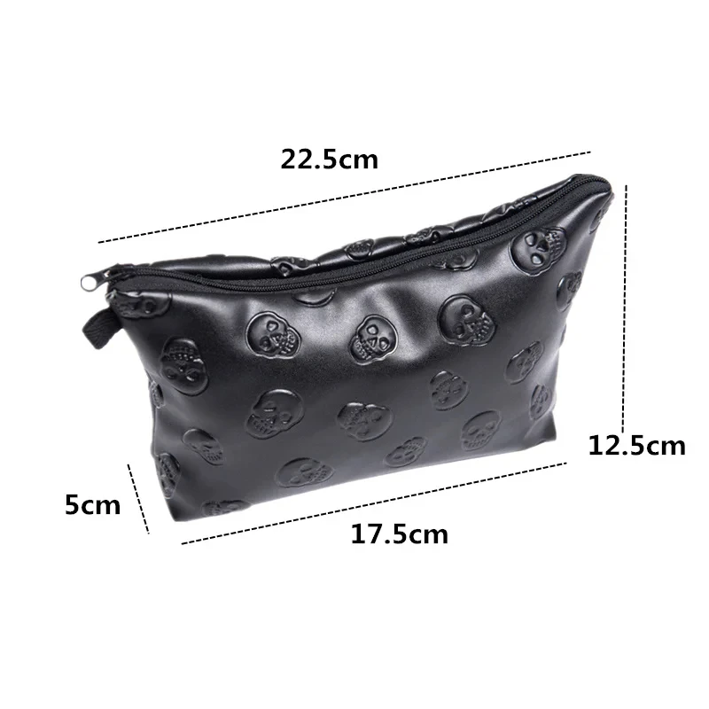 Black Skull Cosmetic Bag Women PU Leather Makeup Bag Travel Organizer For Cosmetics Toiletry Kit Bag Dropshipping 6