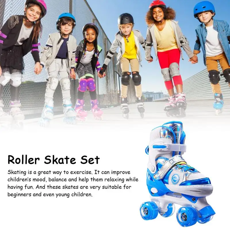 Kids Double-row Roller Skates Adjustable Sport Flash Shoes Children kating 4-Wheel Roller Shoes Boy Girl Roller Skating Shoes