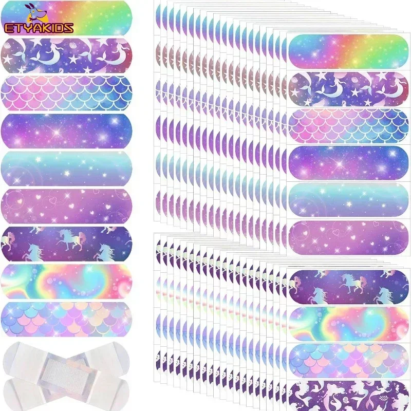10pcs Starry Night Sky Mermaid Horse Band Aid Cartoon Wound Plasters for Kids Children Girls Dressing Patch Adhesive Bandages