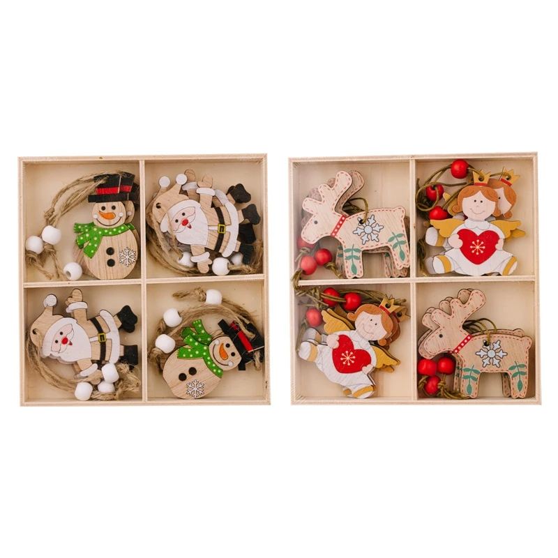 

2Set Angel Elk-Santa-Snowman Ornaments Christmas Hanging Wooden Ornaments Fit For Christmas Tree