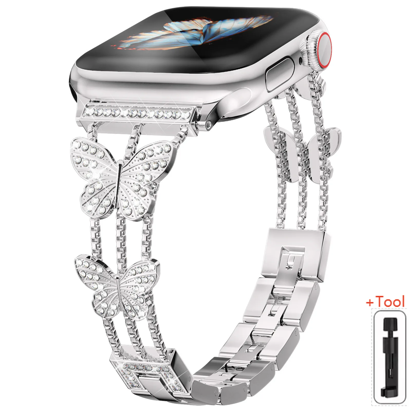 Butterfly Diamond Bling Metal Bracelet Strap