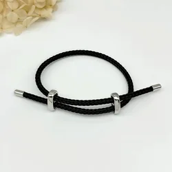 Silver Wire Rope Bangle - Colorful Handmade Adjustable Bracelet (Black)