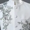 Chinese Tunic Men Mandarin Collar White Black Appliqued Blazer for Wedding Banquet Ceremony 3