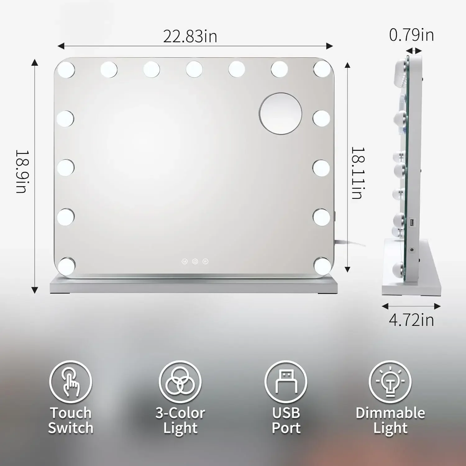 Makeup Hollywood Vanity Mirror with Lights 15 Dimmable LED Bulbs 3 Color Lighting Mirror Adjustable Brightness USB Charging Port 6