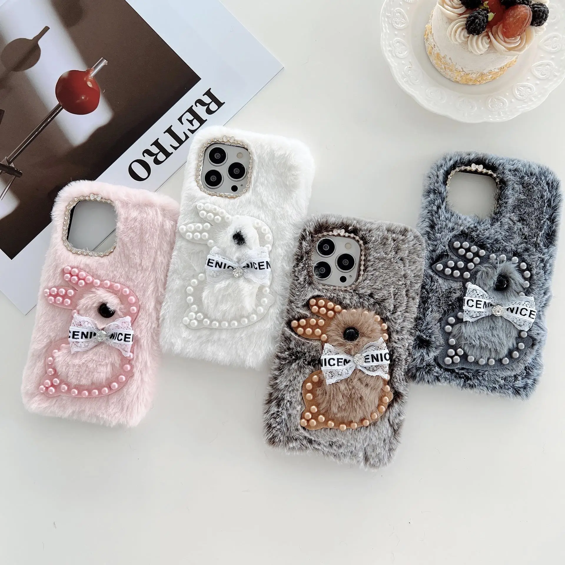 

Cartoon Pearl Rabbit Suitable for iPhone 14 Promax 15 Phone Case XS Plush Apple 13/12