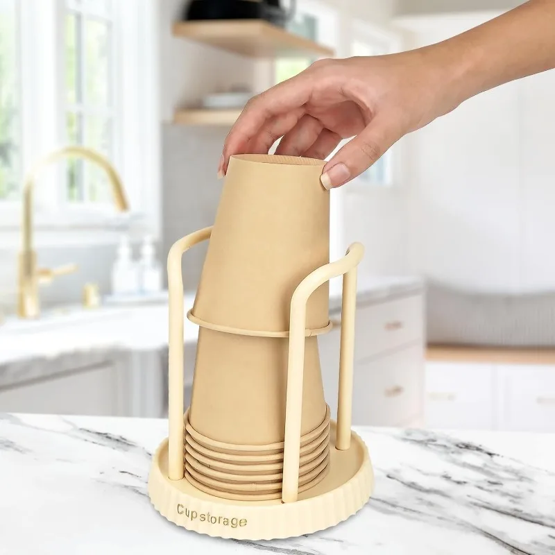 종이 컵 홀더 데스크탑 홈 오피스 공간 절약을위한 디스펜서 컵 보관 주최자 일회용 종이 컵 홀더