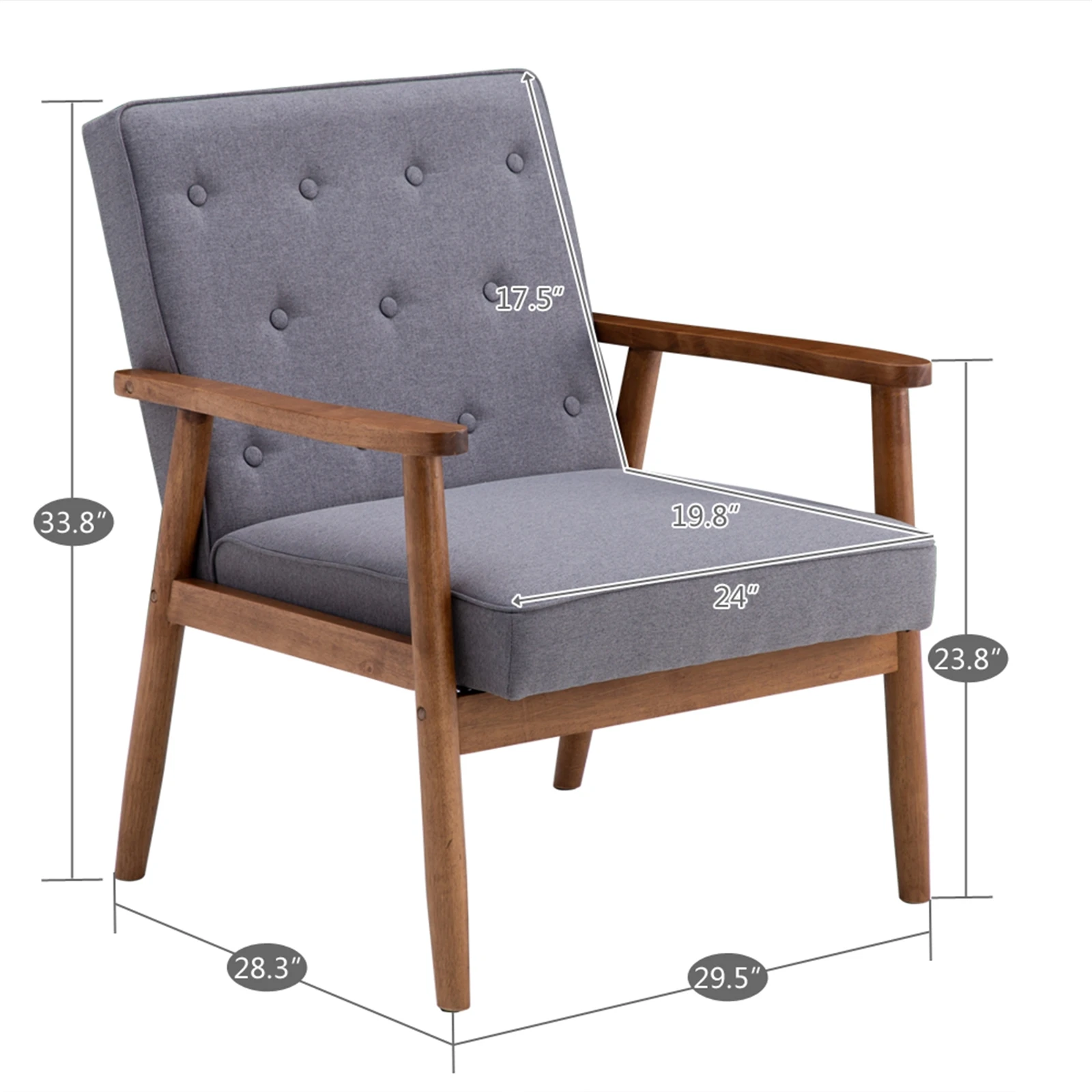 Modern Wooden Single Chair (75 x 69 x 84)cm Retro , Grey Fabric Bedroom Chair Sturdy Frame images - 6