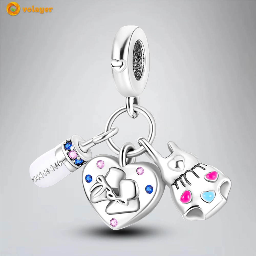 

Volayer 925 Sterling Silver Beads Baby Bottle Clothing Dangle Charm fit Original Pandora Bracelets for Women DIY Jewelry Making