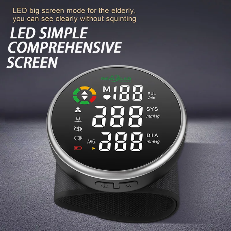 Wrist Blood Pressure Monitor LED Digital Screen Heart Rate Monitor Intelligent Voice Broadcasting Rechargeable Home Medical