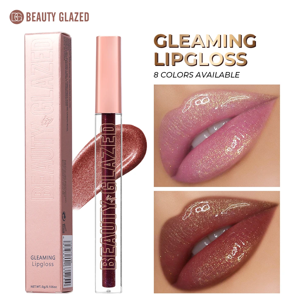 Beauty Glazed Gleaming Lip Gross Mirror Pearl Glitter Lip Tint Moisturizing Lip Plumping Sexy Shimmer Diamond Liquid Lipstick