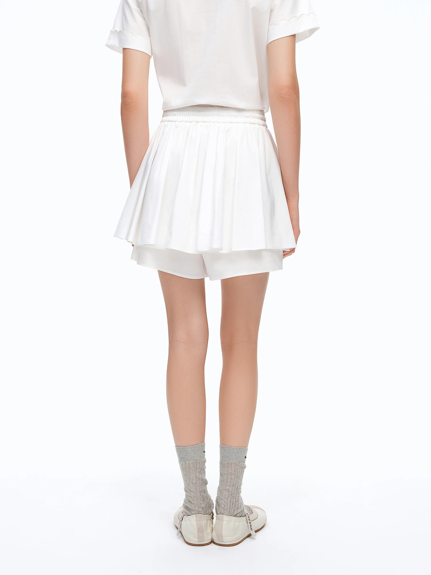 DUSHU Drawstring Pleated White Mini Skirt for Women 2026 Summer Fresh Preppy Style Simple Youthful Trendy Chic Korean