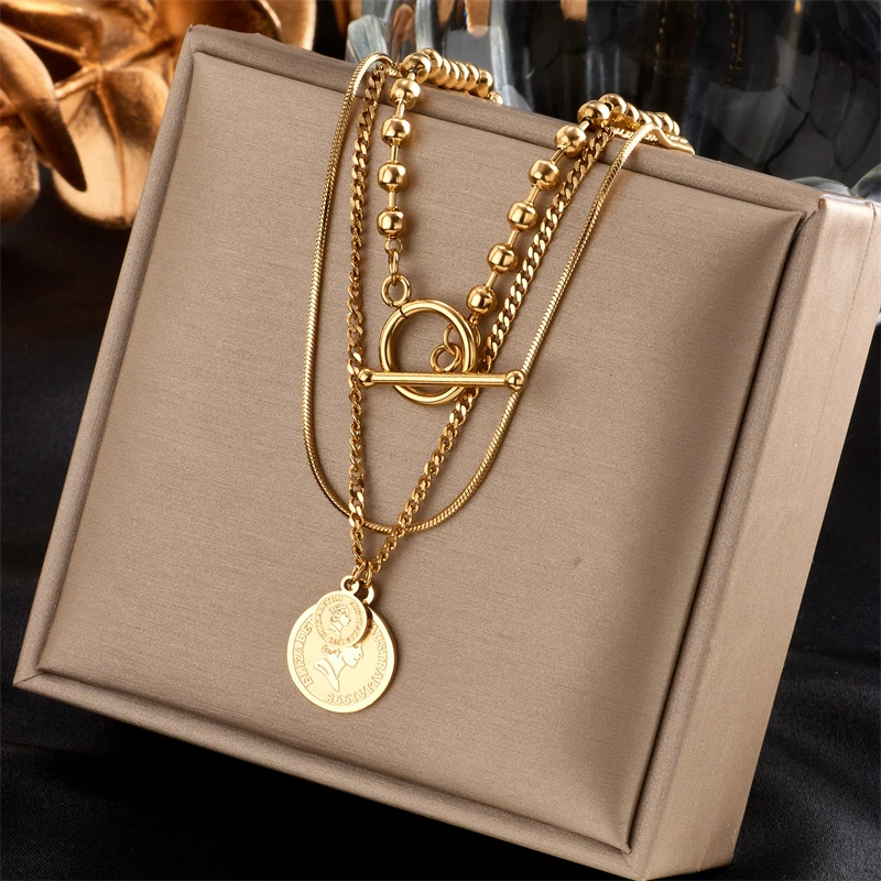 XIYANIKE 316L Stainless Steel Women's Necklace Gold Color Round
