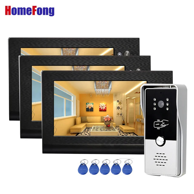 Homefong 7 Inch RFID Home Intercom Video Door Phone Doorbell with Camera Door Access Control Multiple Monitors Unlock Gate 2