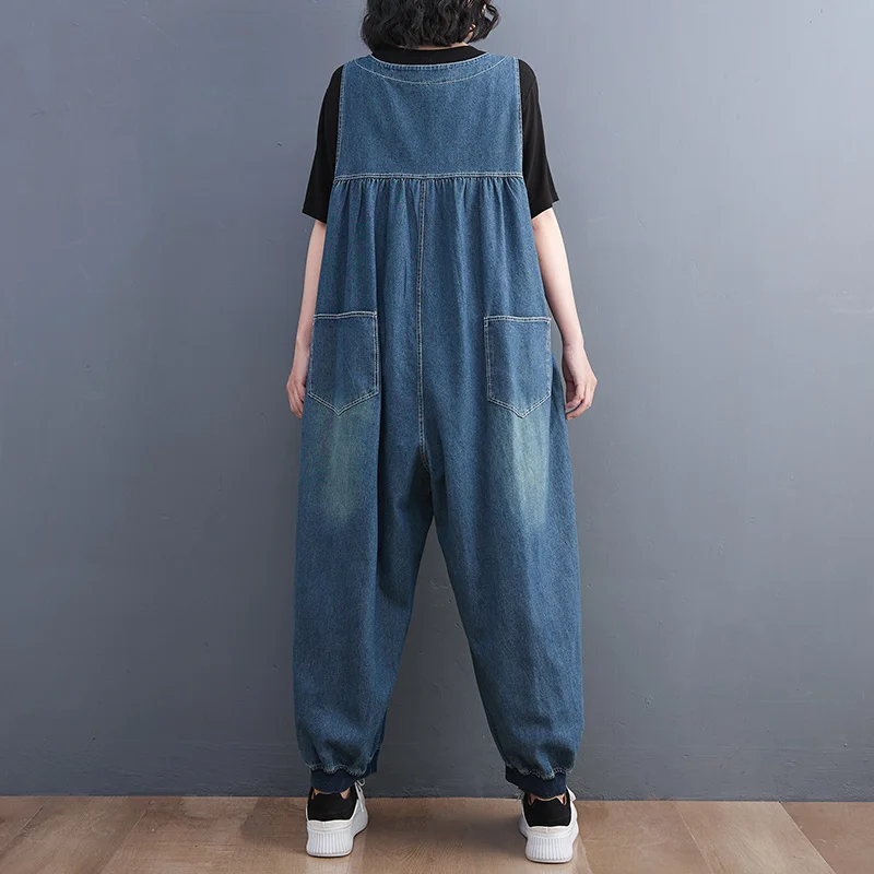 #2342 Spring Summer Long Jumpsuits Women Sleeveless Loose Wide Leg Jumpsuits Female Sleeveless Jumpsuits Rompers V-neck Buttons