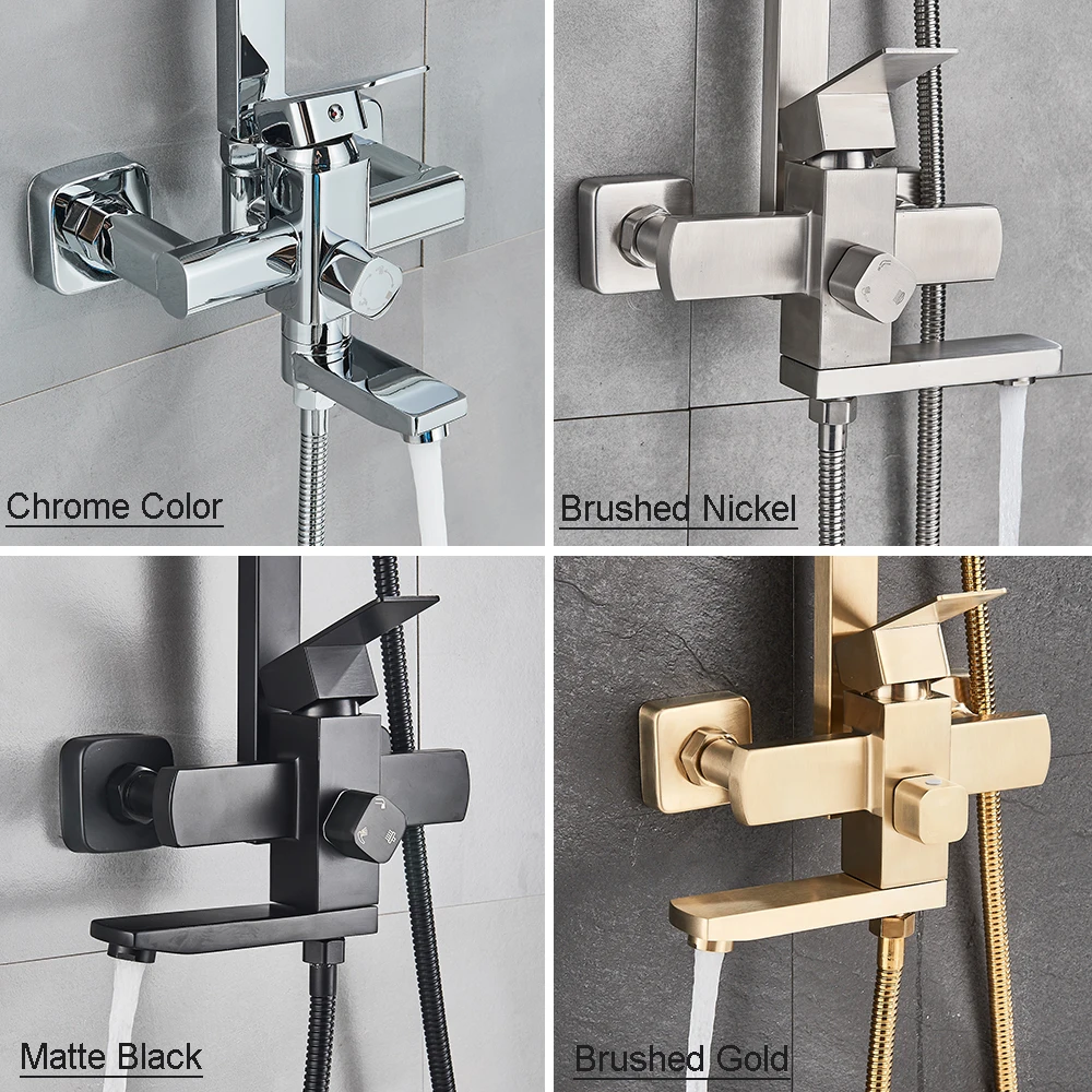 Bathroom Shower Faucet Set POIQIHY Black Bathroom Shower Faucet Set Wall Mount 8" Rainfall Shower Head With Handheld Sprayer Bathtub Mixer