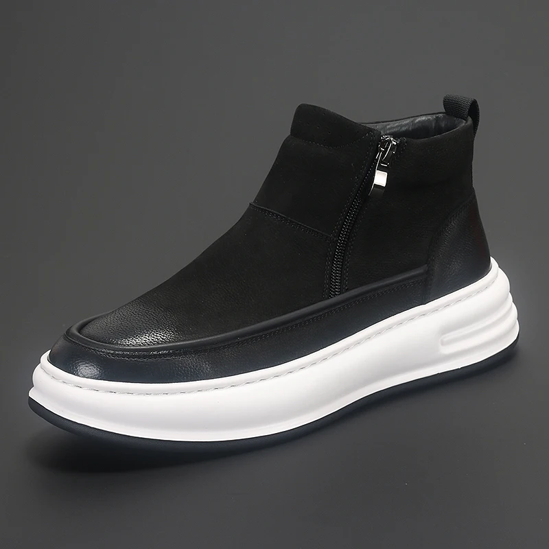 

Мужские высокие ботинки в британском стиле, Повседневная модная обувь на толстой подошве, Короткие туфли из воловьей кожи, увеличивающие рост