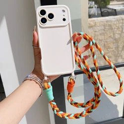 Hand - Woven Lanyard Protective Crossbody Phone Case with Long Rope Strap for iPhone 15 Plus (WHITE)