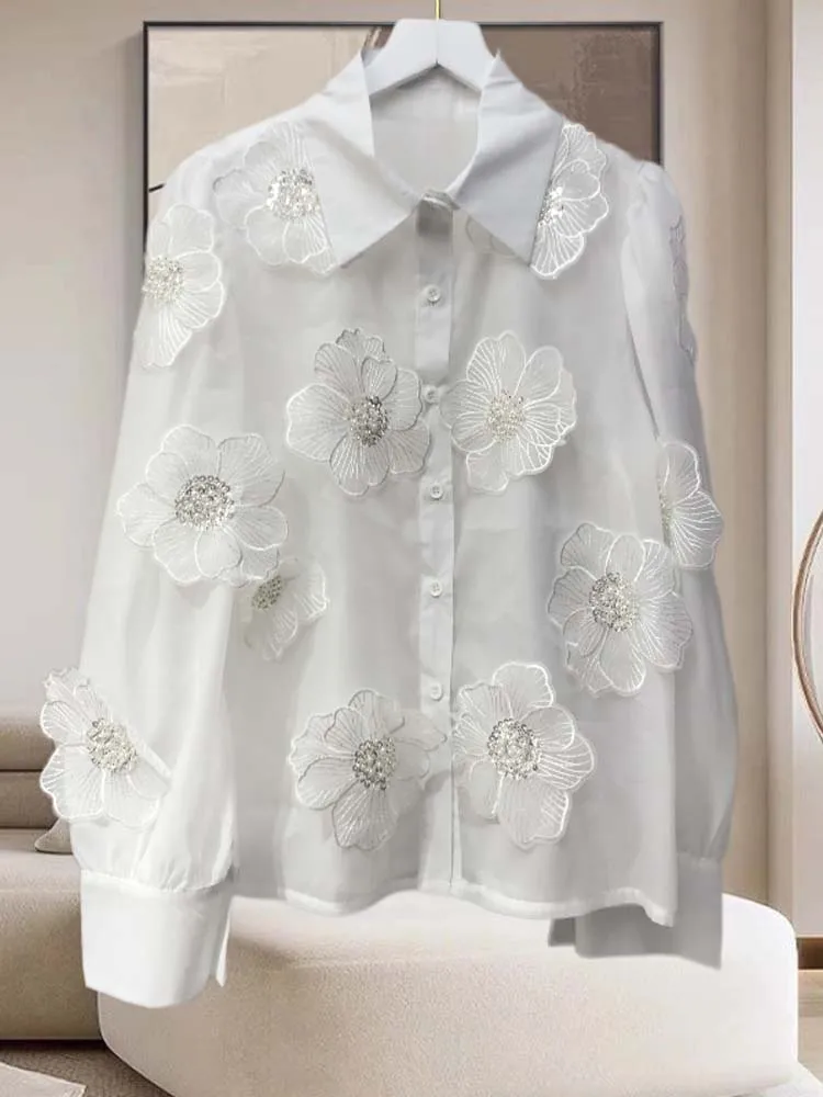 トップス YILON MADE Joli flower blouse WHITE Shop Our Women's Blouse Collection with Vintage Flower Prints