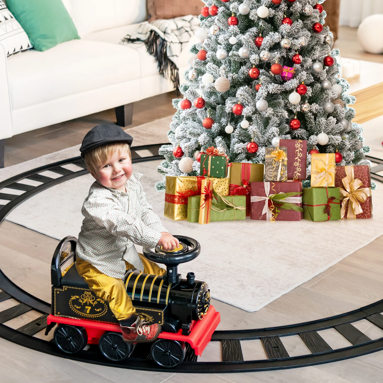 6V Electric Kids Ride On Train Motorized Train Toy w/ Track & 6 Wheels Black 4
