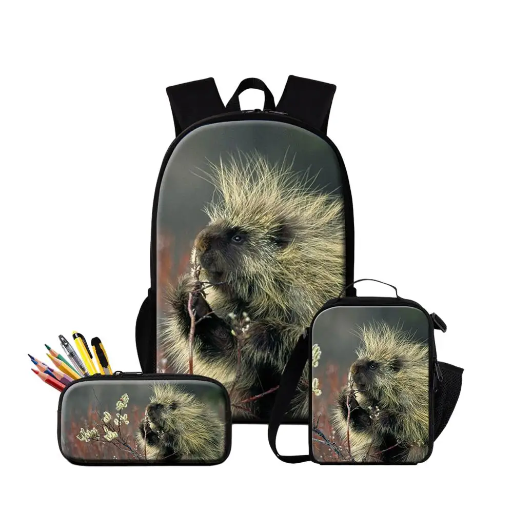 Children Schoolbags Hedgehog Printing Middle Large Capacity Backpacks With Food Lunchbox Pen Box 3PCS/Set Travel Bag Daypack