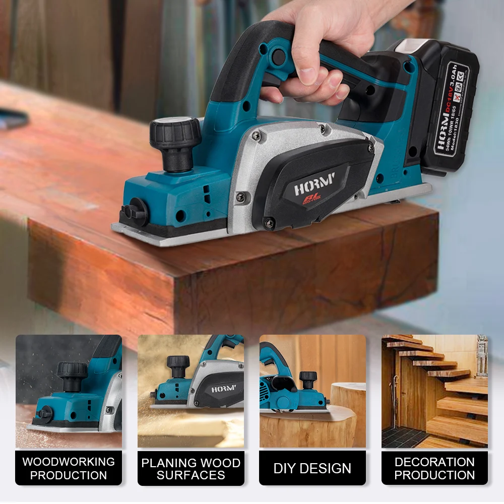 Brushless Cordless Electric Planer 15000RPM Electric Hand Planer Home DIY Furniture Wood Cutting Tool for Makita 18V Battery 6