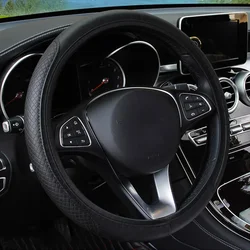 Premium Anti - Slip Embossed Leather Steering Wheel Cover - Skidproof Design (Black)