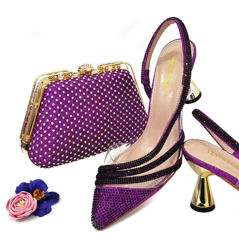 

2023, итальянская/нигерийская мода, аксессуары, женская модель с острым носком, каблук фиолетового цвета