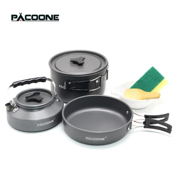 PACOONE Set di pentole da campeggio Kit di pentole portatili Pentola da esterno Bollitore per acqua da cucina Set di padelle Stoviglie Attrezzatura da picnic per escursionismo