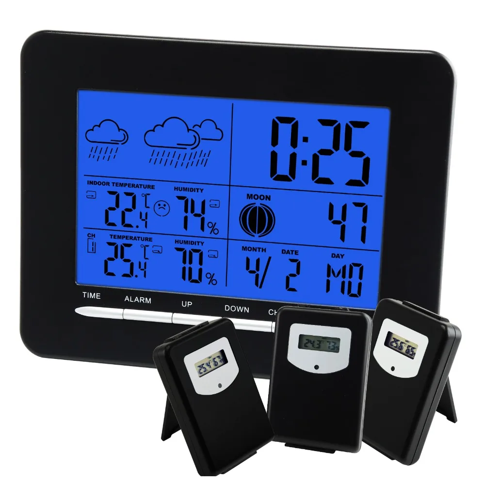 

Digital Wireless Weather Forecast Station Indoor/Outdoor Temperature Radio Controlled Clock RCC DCF Date Calendar + 3 sensors