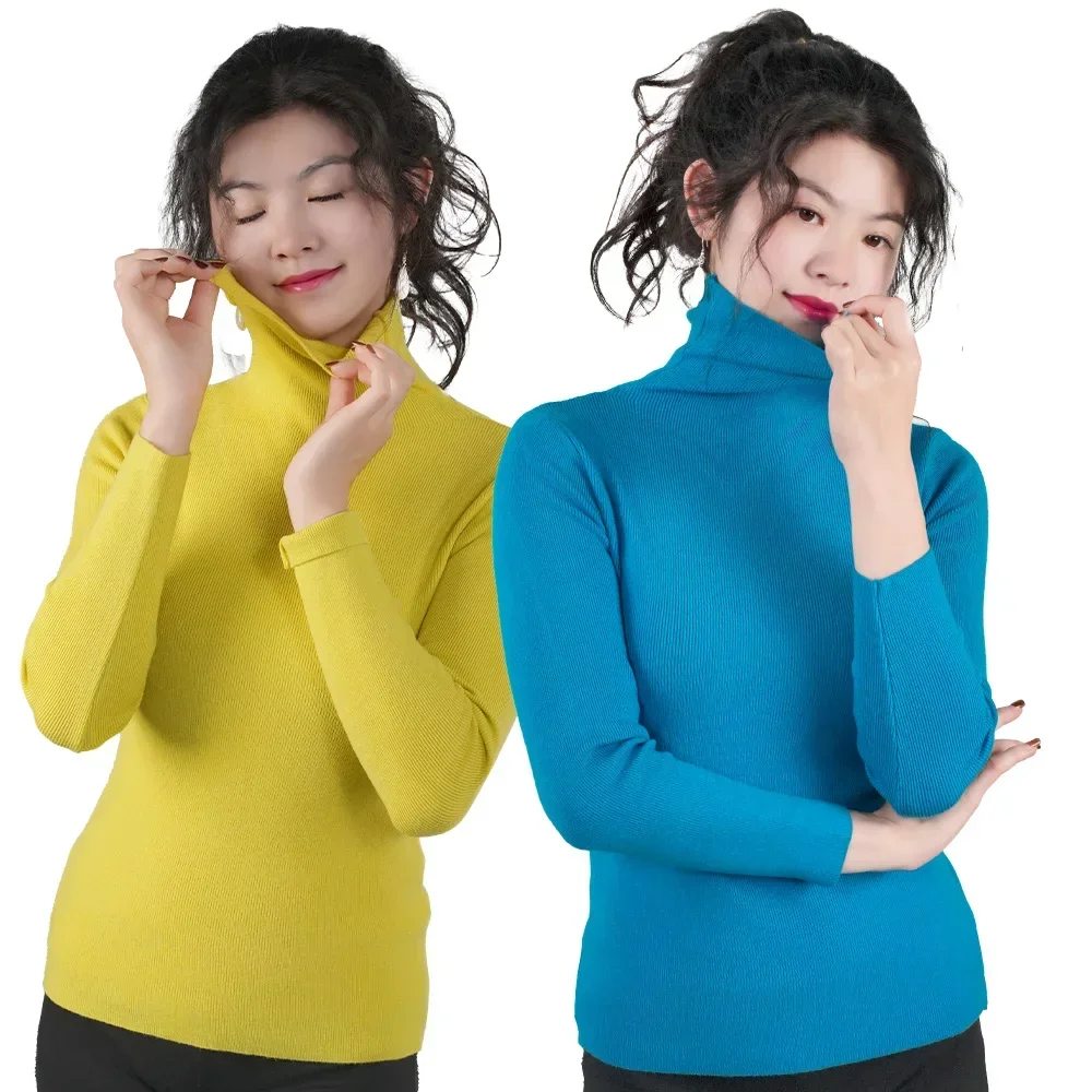 Women's Sweater Choker High Collar Thermal Tops Woman Turtleneck Slim Thin Sweaters Candy Color Jumper Knitwear Pullover Outwear 6