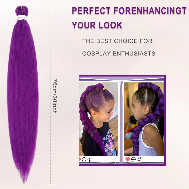 Purple Braiding Hair 30 Inch Pre Stretched Hair Long Straight Crochet Braids Yaki Texture Synthetic Fiber 3 Packs (Dark Purple)