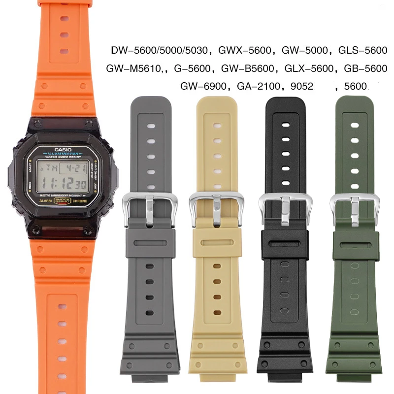 Per Casio Casio Rubber Glx-5600 Gw-5000 Gw-5600 Ga-2100 Serie Impermeabile Durevole Interfaccia Convessa Fibbia Ad Ago Cinturino Da 16Mm