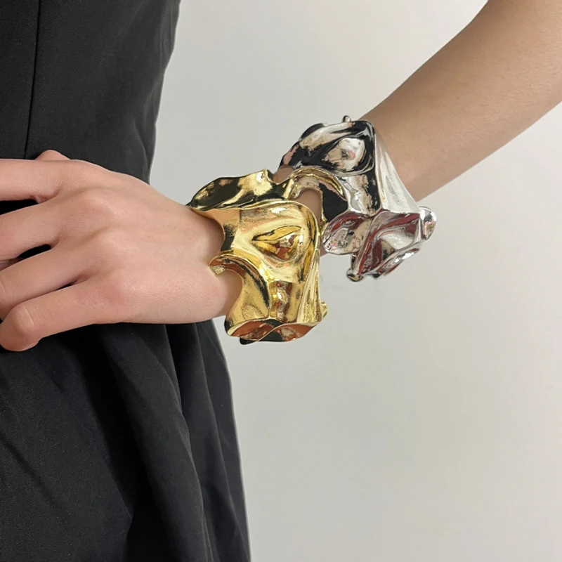 Geometric Irregular Exaggerate Open Bracelet Women Lava Texture Personalized Bracelet Bangle Luxury Fashion Jewelry Woman Gift