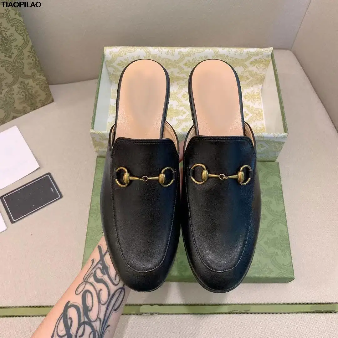 

High Quality Leather Designer Women's Slippers Fashionable Casual Street Women's Mueller Shoes Spring Autumn Couple Sandals